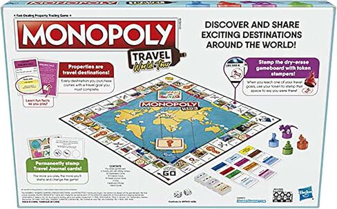 Hasbro Gaming Monopoly World Tour Board Game with Token Stampers and Dry-Erase Gameboard for Family Game Night in Saudi Arabia