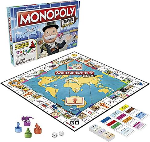 Hasbro Gaming Monopoly World Tour Board Game with Token Stampers and Dry-Erase Gameboard for Family Game Night in Saudi Arabia