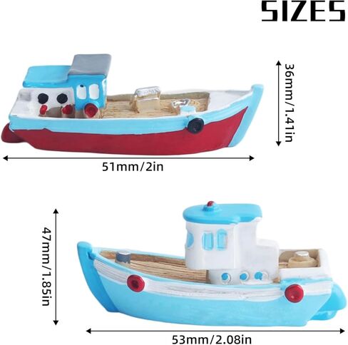 YXQ Mini Pontoon Boat 2Pcs Resin Fishing Boat Model Colorful Miniature Mediterranean Boat Ornament Ocean Beach Micro Landscape Decoration for Desktop Dollhouse Decor Accessories in Saudi Arabia