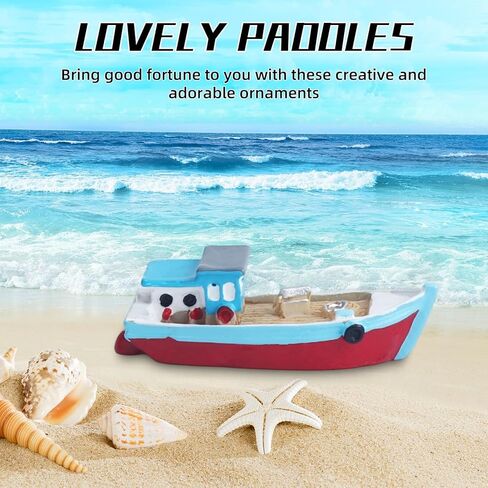 YXQ Mini Pontoon Boat 2Pcs Resin Fishing Boat Model Colorful Miniature Mediterranean Boat Ornament Ocean Beach Micro Landscape Decoration for Desktop Dollhouse Decor Accessories in Saudi Arabia