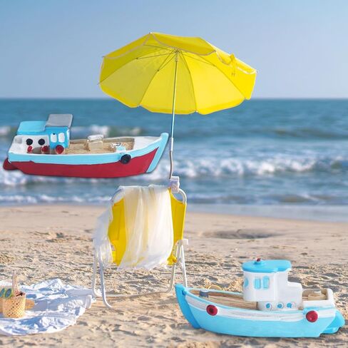 YXQ Mini Pontoon Boat 2Pcs Resin Fishing Boat Model Colorful Miniature Mediterranean Boat Ornament Ocean Beach Micro Landscape Decoration for Desktop Dollhouse Decor Accessories in Saudi Arabia