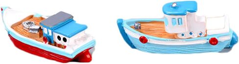 YXQ Mini Pontoon Boat 2Pcs Resin Fishing Boat Model Colorful Miniature Mediterranean Boat Ornament Ocean Beach Micro Landscape Decoration for Desktop Dollhouse Decor Accessories in Saudi Arabia