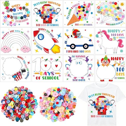 Suncalla 12 مجموعة DIY 100th Day of School حديد على مجموعة الشارات الحرفية مع بقع أزرار آلة الآيس كريم كاتربيلر تي شيرت ملصقات منقطة للأطفال DIY الفن المدرسة نشاط اللوازم الإبداعية in Saudi Arabia