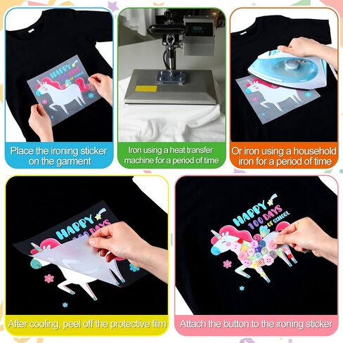 Suncalla 12 مجموعة DIY 100th Day of School حديد على مجموعة الشارات الحرفية مع بقع أزرار آلة الآيس كريم كاتربيلر تي شيرت ملصقات منقطة للأطفال DIY الفن المدرسة نشاط اللوازم الإبداعية in Saudi Arabia