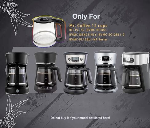 12-Cup Coffee Maker Pot Replacement Compatible For Mr. Coffee Coffee Maker Models RF, LM, PC, SC Series BVMC-RF300, BVMC-MSX23-NLY, BVMC-MMX23,BVMC-SC12BL1-2,BVMC-PL12BL1-NP,BVMC-EM100 Series in Saudi Arabia