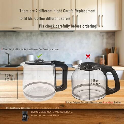 12-Cup Coffee Maker Pot Replacement Compatible For Mr. Coffee Coffee Maker Models RF, LM, PC, SC Series BVMC-RF300, BVMC-MSX23-NLY, BVMC-MMX23,BVMC-SC12BL1-2,BVMC-PL12BL1-NP,BVMC-EM100 Series in Saudi Arabia