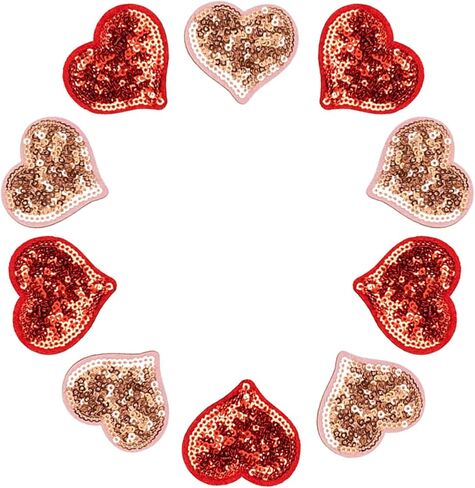 Totelux عيد الحب القلب الحديد على الرقع بريق الترتر المطرزة بقع الوردي الأحمر القلب خياطة على يزين للملابس الجينز قبعة قميص أكياس سترة DIY الزينة الحرفية 10 قطع in Kuwait