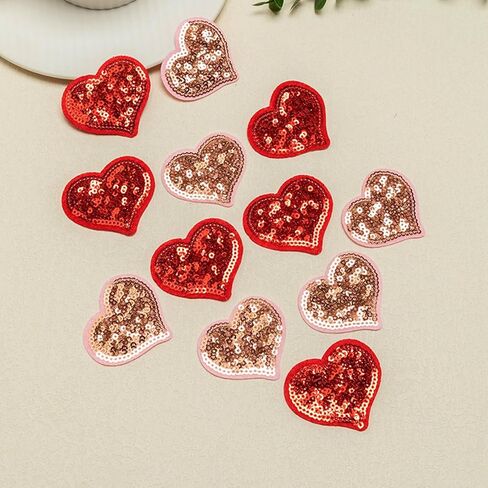 Totelux عيد الحب القلب الحديد على الرقع بريق الترتر المطرزة بقع الوردي الأحمر القلب خياطة على يزين للملابس الجينز قبعة قميص أكياس سترة DIY الزينة الحرفية 10 قطع in Kuwait