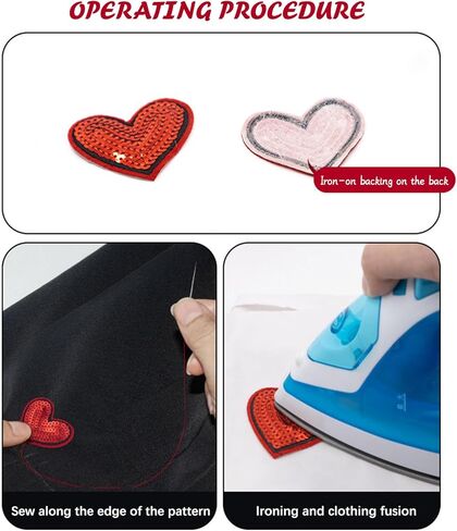 Totelux عيد الحب القلب الحديد على الرقع بريق الترتر المطرزة بقع الوردي الأحمر القلب خياطة على يزين للملابس الجينز قبعة قميص أكياس سترة DIY الزينة الحرفية 10 قطع in Kuwait