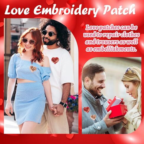 Totelux عيد الحب القلب الحديد على الرقع بريق الترتر المطرزة بقع الوردي الأحمر القلب خياطة على يزين للملابس الجينز قبعة قميص أكياس سترة DIY الزينة الحرفية 10 قطع in Kuwait