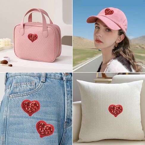 Totelux عيد الحب القلب الحديد على الرقع بريق الترتر المطرزة بقع الوردي الأحمر القلب خياطة على يزين للملابس الجينز قبعة قميص أكياس سترة DIY الزينة الحرفية 10 قطع in Kuwait