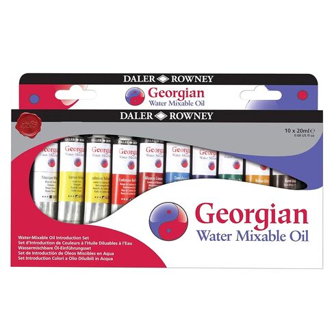Daler-Rowney Georgian 10-Tube Introductory Water Mixable Oil Paint Set - Art Paints for Canvas Paper and More - Oil Painting Supplies for Artists and Students - Artist Oil Paint for Any Skill Set in Saudi Arabia