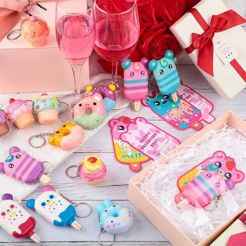 Quelay 36 Sets Valentines Day Cards for Kids Classroom with Scented Dessert Keychains Cute Toys Stress Relief Keychains Exchange Gift Prizes Party Favors for Boys Girls(Dessert) in Saudi Arabia
