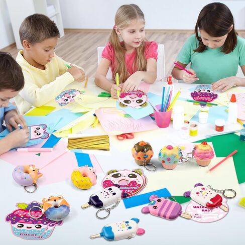 Quelay 36 Sets Valentines Day Cards for Kids Classroom with Scented Dessert Keychains Cute Toys Stress Relief Keychains Exchange Gift Prizes Party Favors for Boys Girls(Dessert) in Saudi Arabia