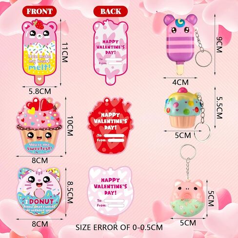 Quelay 36 Sets Valentines Day Cards for Kids Classroom with Scented Dessert Keychains Cute Toys Stress Relief Keychains Exchange Gift Prizes Party Favors for Boys Girls(Dessert) in Saudi Arabia