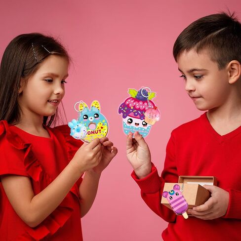 Quelay 36 Sets Valentines Day Cards for Kids Classroom with Scented Dessert Keychains Cute Toys Stress Relief Keychains Exchange Gift Prizes Party Favors for Boys Girls(Dessert) in Saudi Arabia