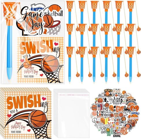 30 Set Valentine's Day Gifts Bulk Basketball Party Favors Basketball Hoop Pens Gift Set Basketball Stickers Basketball Card Basketball Valentine Sports Fans Party Prize Gifts in Kuwait