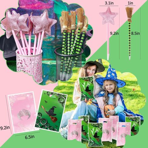 70Pcs Pink and Green Birthday Theme Party Favors, 10 Pack Glasses Star Broom Pens Bracelets Hair Bands Gift Goodie Bags Bubbles for Decor Decorations Supplies in Saudi Arabia