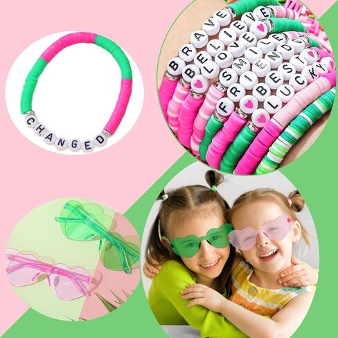 70Pcs Pink and Green Birthday Theme Party Favors, 10 Pack Glasses Star Broom Pens Bracelets Hair Bands Gift Goodie Bags Bubbles for Decor Decorations Supplies in Saudi Arabia
