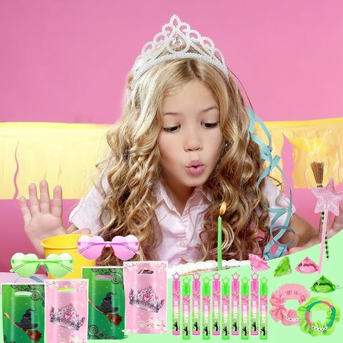 70Pcs Pink and Green Birthday Theme Party Favors, 10 Pack Glasses Star Broom Pens Bracelets Hair Bands Gift Goodie Bags Bubbles for Decor Decorations Supplies in Saudi Arabia