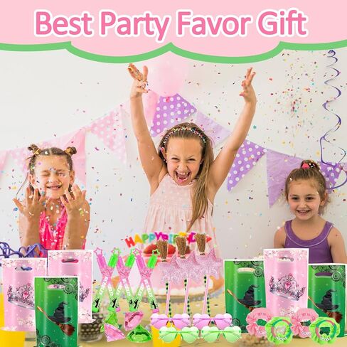 70Pcs Pink and Green Birthday Theme Party Favors, 10 Pack Glasses Star Broom Pens Bracelets Hair Bands Gift Goodie Bags Bubbles for Decor Decorations Supplies in Saudi Arabia
