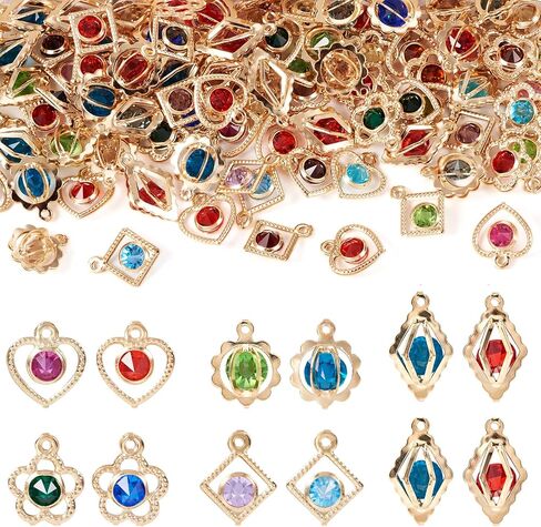 KISSITTY 100pcs Rhinestone Charms for Jewelry Making Heart Rhombus Flower Round Shape Light Gold Color Hollow Pendants Dangles for Women Necklaces Earrings Bracelets in Saudi Arabia