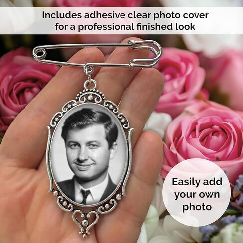 Wedding Boutonniere Bouquet Charm Pin Large Size Oval Photo Charm Mother of the Bride Gift for Groom with Photo Resizing Software in Saudi Arabia