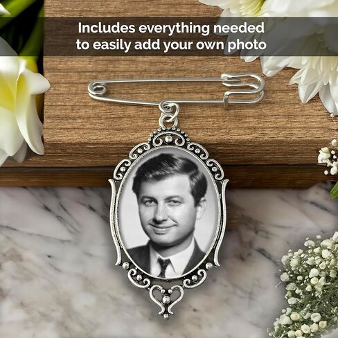 Wedding Boutonniere Bouquet Charm Pin Large Size Oval Photo Charm Mother of the Bride Gift for Groom with Photo Resizing Software in Saudi Arabia
