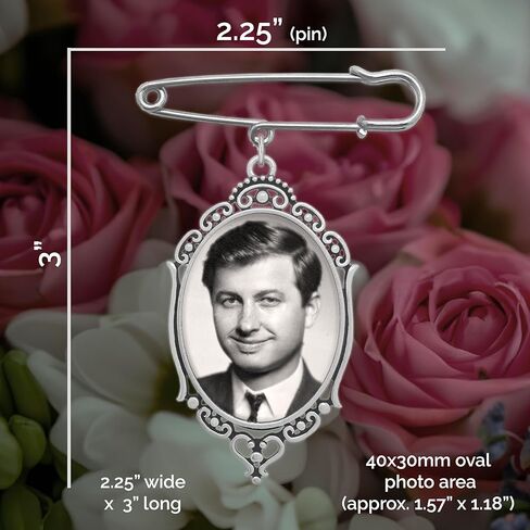 Wedding Boutonniere Bouquet Charm Pin Large Size Oval Photo Charm Mother of the Bride Gift for Groom with Photo Resizing Software in Saudi Arabia