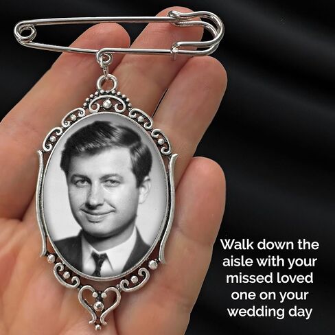 Wedding Boutonniere Bouquet Charm Pin Large Size Oval Photo Charm Mother of the Bride Gift for Groom with Photo Resizing Software in Saudi Arabia