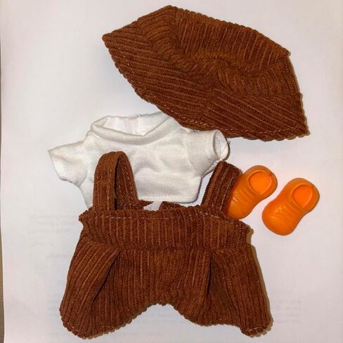 Brown Corduroy Doll Clothes Set, 4 Piece Outfit with T-Shirt, Overalls, Hat, Shoes for 6.7 Inch Dolls, Accessories in Saudi Arabia