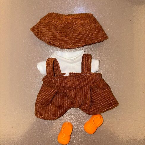 Brown Corduroy Doll Clothes Set, 4 Piece Outfit with T-Shirt, Overalls, Hat, Shoes for 6.7 Inch Dolls, Accessories in Saudi Arabia