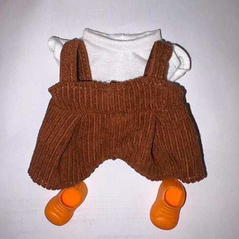 Brown Corduroy Doll Clothes Set, 4 Piece Outfit with T-Shirt, Overalls, Hat, Shoes for 6.7 Inch Dolls, Accessories in Saudi Arabia