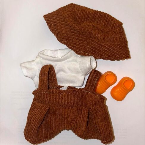 Brown Corduroy Doll Clothes Set, 4 Piece Outfit with T-Shirt, Overalls, Hat, Shoes for 6.7 Inch Dolls, Accessories in Saudi Arabia