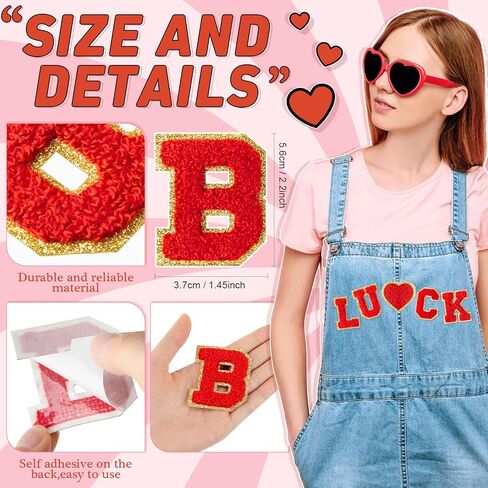 50 Pcs Valentine‘s Day Heart Chenille Letter Patches Red Patches Self Adhesive Letter Patches Heart Iron on Valentines Stickers for Clothing Fabric Embroidered Applique Initial Patch in Saudi Arabia