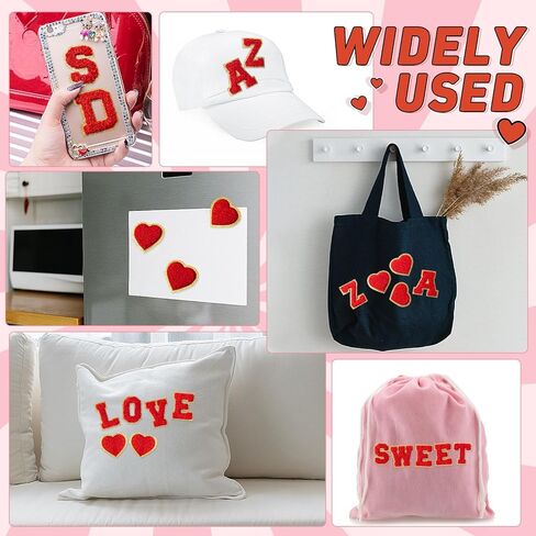 50 Pcs Valentine‘s Day Heart Chenille Letter Patches Red Patches Self Adhesive Letter Patches Heart Iron on Valentines Stickers for Clothing Fabric Embroidered Applique Initial Patch in Saudi Arabia