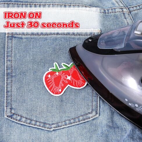 Strawberry Iron on Patches Cute Pink Fruit Cake Bow Strawberry Patch Kawaii Embroidered Applique Patches for Clothes Jackets Bags Backpacks Hats Dress DIY Preppy Patch, 12 Pcs in Kuwait