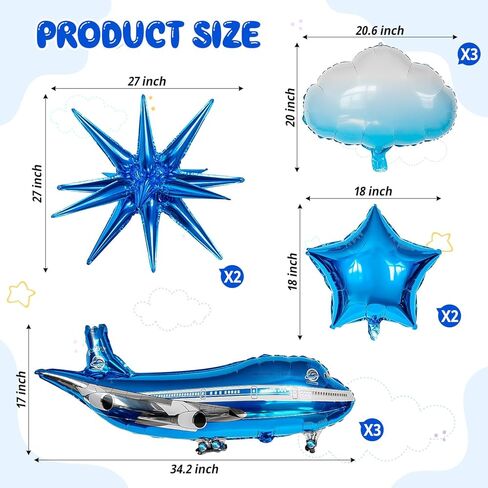 10 Pcs Large Airplane Party Balloons Set, Airplane Themed Foil Mylar Balloons for Baby Shower Toys Themed Party Birthday Decoration Supplies(Blue) in Saudi Arabia