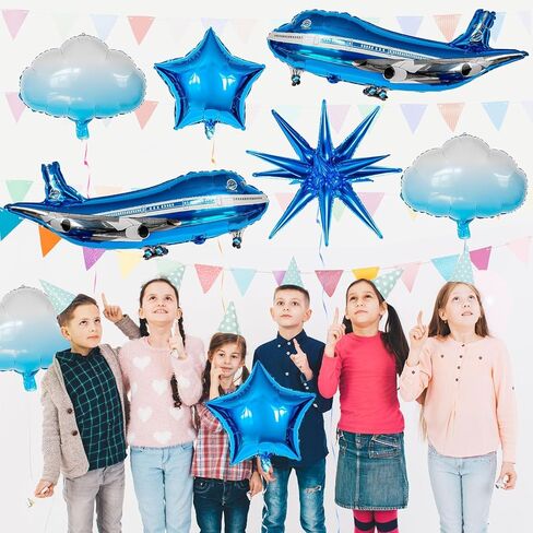 10 Pcs Large Airplane Party Balloons Set, Airplane Themed Foil Mylar Balloons for Baby Shower Toys Themed Party Birthday Decoration Supplies(Blue) in Saudi Arabia