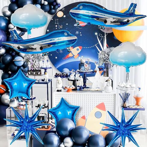 10 Pcs Large Airplane Party Balloons Set, Airplane Themed Foil Mylar Balloons for Baby Shower Toys Themed Party Birthday Decoration Supplies(Blue) in Saudi Arabia