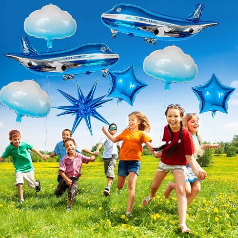 10 Pcs Large Airplane Party Balloons Set, Airplane Themed Foil Mylar Balloons for Baby Shower Toys Themed Party Birthday Decoration Supplies(Blue) in Saudi Arabia