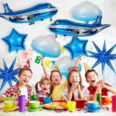 10 Pcs Large Airplane Party Balloons Set, Airplane Themed Foil Mylar Balloons for Baby Shower Toys Themed Party Birthday Decoration Supplies(Blue) in Saudi Arabia