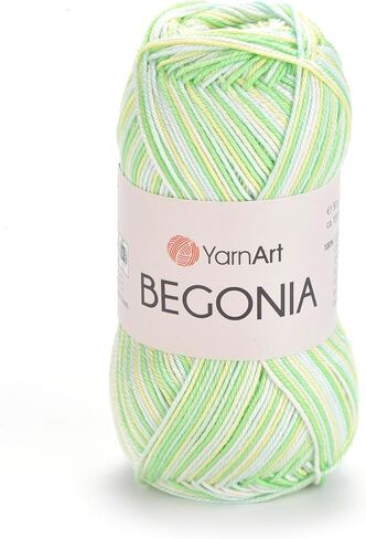 YarnArt Begonia 100% Mercerized Cotton Yarn – 1 Skein (50g/1.76 Oz) – 185 Yards – Fine Sport #2 – Soft, Durable, Variegated Yarn for Knitting, Crochet, Amigurumi & Baby Projects (1, 501) in Saudi Arabia