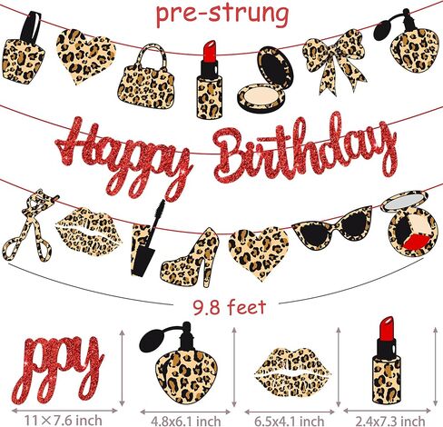 Leopard Print Happy Birthday Banners Red Glitter Cheetah Print Birthday Party Decorations 3PCS Cheetah Makeup Theme Hanging Cutout Banner for Girls Night Out Lady Bow Bachelorette Party Supplies in Saudi Arabia