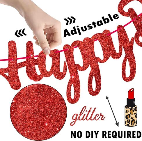 Leopard Print Happy Birthday Banners Red Glitter Cheetah Print Birthday Party Decorations 3PCS Cheetah Makeup Theme Hanging Cutout Banner for Girls Night Out Lady Bow Bachelorette Party Supplies in Saudi Arabia