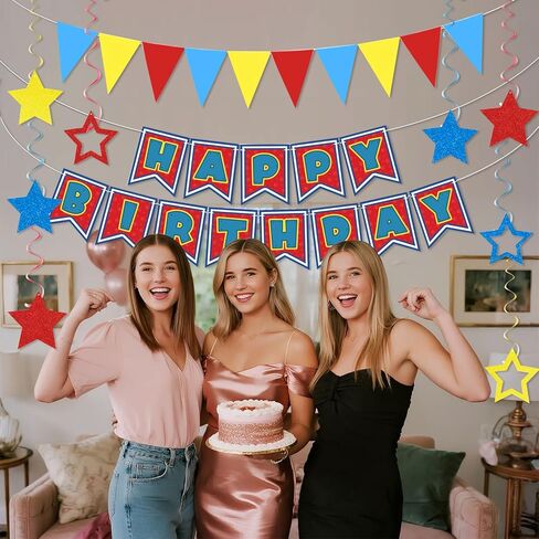 Cartoon Birthday Party Decorations, Dog Paw Print Happy Birthday Banner Colorful Triangle Bunting Banner and 8pcs Glitter Star Hanging Swirls Cartoon Dog Birthdays Decorations for Kids Boys Girls in Saudi Arabia