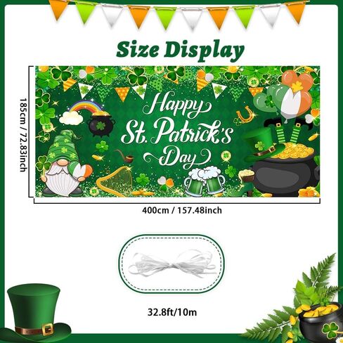 Avezano St. Patrick’s Day Garage Door Banner 6x13Ft Happy St Patricks Day Decorations Garage Door Cover Irish Gnome Shamrock Backdrop for St Patricks Day Party Outdoor Indoor in Saudi Arabia