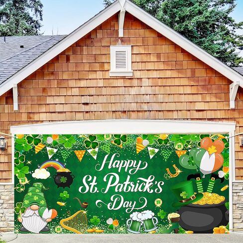 Avezano St. Patrick’s Day Garage Door Banner 6x13Ft Happy St Patricks Day Decorations Garage Door Cover Irish Gnome Shamrock Backdrop for St Patricks Day Party Outdoor Indoor in Saudi Arabia