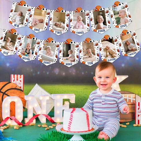 Sursurprise Sports 1st Birthday Decorations All Star Monthly Photo Banner for Boys Sports All Star First Birthday Party Supplies in Saudi Arabia