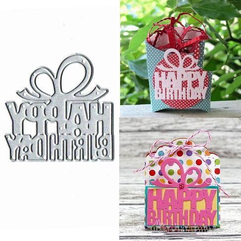 Happy Birthday Gift Box Metal Die Cuts,Birthday Bowtie Gift Box Cutting Dies Cut Stencils DIY Scrapbooking Decorative Embossing Paper Scrapbooking Card Making in Saudi Arabia